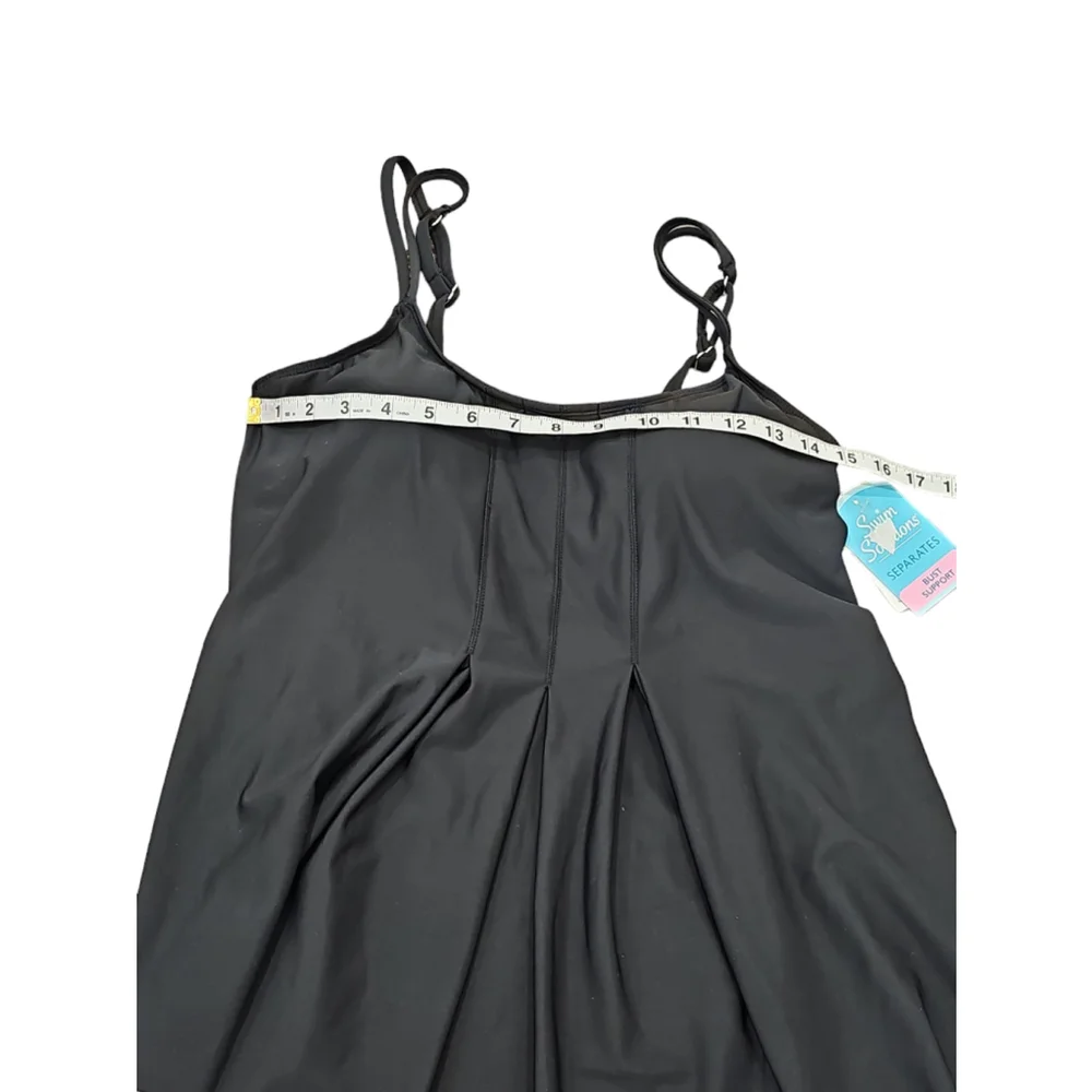 SWIM SOLUTIONS Black Pleated Adjustable Scoop Neck Tankini Swimsuit Top Sz 12 - Picture 6 of 12